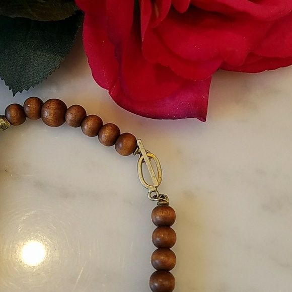 SALE **Wood w/ red & orange Coral beaded necklace - Picture 5 of 5